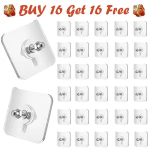 BUY 16 Get 16 Free 32-Piece No-Drill Screw Stickers Strong Adhesive No Nail Wall Hooks for Hanging Pictures Without Nails