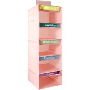 5-Shelf Weekly Clothes Organizer for Kids,Closet Shelves,Collapsible Monday Friday Clothes Organizer,School Clothes Organizers Day of Week,Dorm Room Daily Kids Closet Organizers