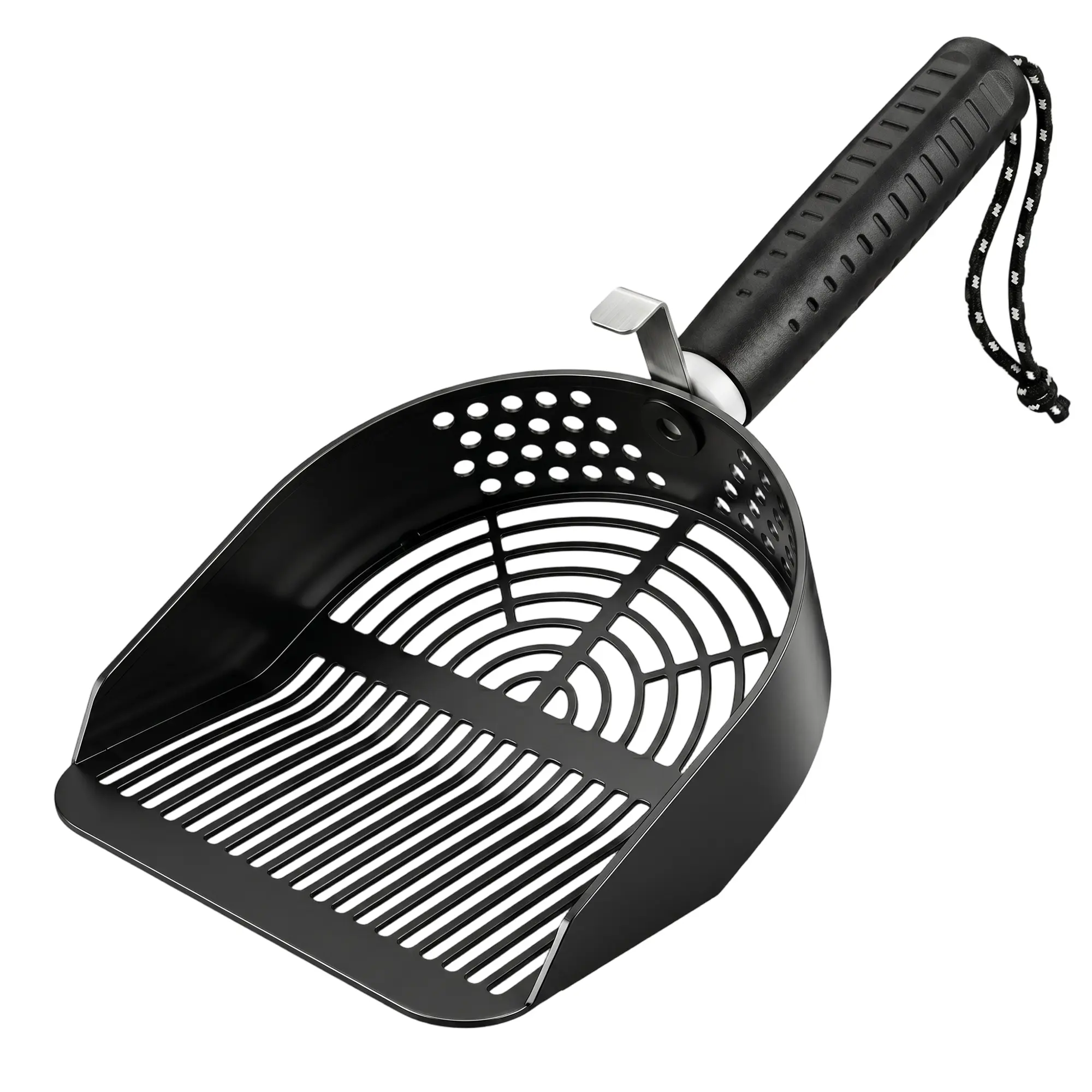 Potaroma One-Piece Hanging Cat Litter Scoop, Heavy-Duty Stainless Steel Kitty Litter Scooper, Fast Sifting Flat Edge Rust Resistant Cat Poop Scoop with Hook & Loop