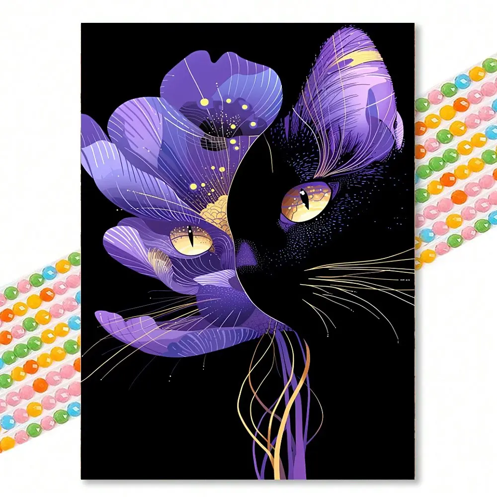 Poppy Diamond Painting Kit, Gold Cat Artwork, DIY Craft Supplies, Home Decor Wall Hanging, Creative Gift Idea, Handmade Gifts