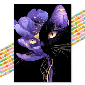 Poppy Diamond Painting Kit, Gold Cat Artwork, DIY Craft Supplies, Home Decor Wall Hanging, Creative Gift Idea, Handmade Gifts