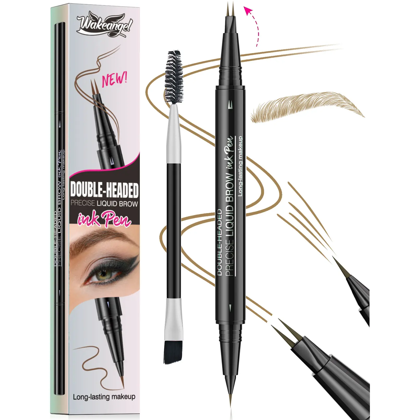 2-in-1 Micro-Fork Eyebrow Pen - Dual-Ended Cosmetic Liquid Brow Pencil & Brush, Creates Natural shape Hair-Like Strokes, All-Day Waterproof Wear, Flawless Daily Makeup for Normal Skin, Single Item eyebrow gel