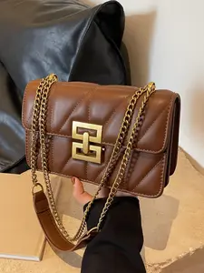 Fashion Chain Strap Quilted Pu Leather Square Bag, Simple Plain Rhombus Embossed Fashionable Crossbody Bag, with Adjustable Shoulder Strap, Daily Commuting Casual Shoulder Bag for Women