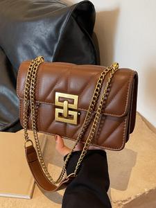 fashion chain strap quilted pu leather square bag, simple plain rhombus embossed crossbody bag, with adjustable shoulder strap, daily commuting shoulder bag for women, unique bags, girlfriend gifts