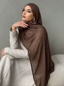 Women's Elegant Solid Color Hijab Scarf, Lightweight Breathable Woven Fabric, All-Season Casual Modest Shawl for Abaya Outfits