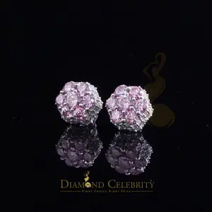 Diamondcelebritees Women's 925 Silver White 2.50ct VVS 'D' Pink Moissanite Floral Stud Earrings