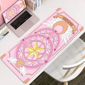 Pink Mouse Pad Large Non Slip Keyboard Desktop, Chibi Sailor Moon Desk Mat, Magical Girl Sailor Moon Pink Webcomic Style Mouse Pad, Bookish Mouse Pad