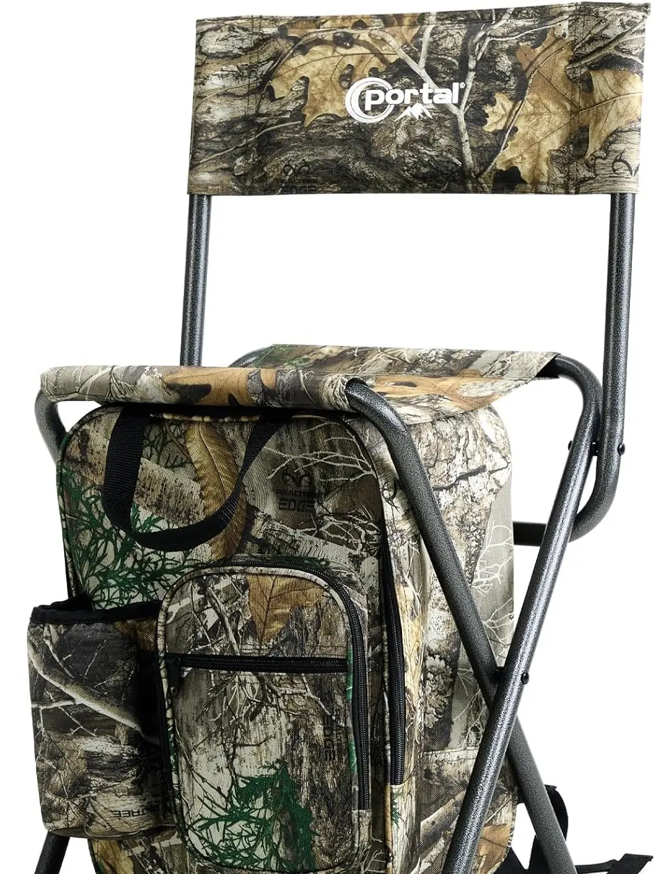 Portal Folding Backpack Cooler Chair with Backrest, Lightweight 5 lbs Durable Steel Stool for Camping, Fishing, Tailgating with Cup Holders & Zipper Pockets, 5 Pounds