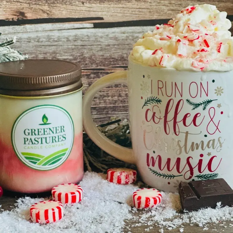 Greener Pastures Peppermint Mocha Soy Candle - Christmas Decor