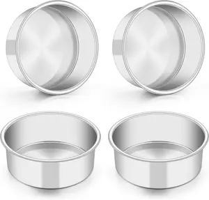 5 Inch Cake Pan Set of 4, Stainless Steel Small Layer Cake Baking Pans Tins, Round Bakeware for Birthday Wedding Party, Non-Toxic & Healthy, Mirror Finish & Dishwasher Safe