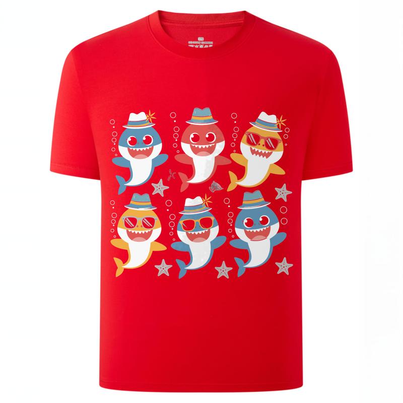 kids clothes cute summer outfits baby shark family cartoon print t-shirt for children boys girls party wear