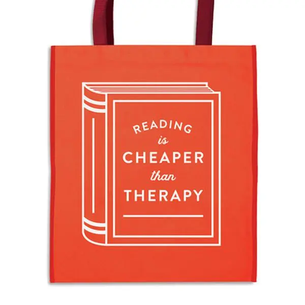 Galison Reusable Shopping Bag - Reusable Grocery Bag - "Reading Is Cheaper Than Therapy" Design