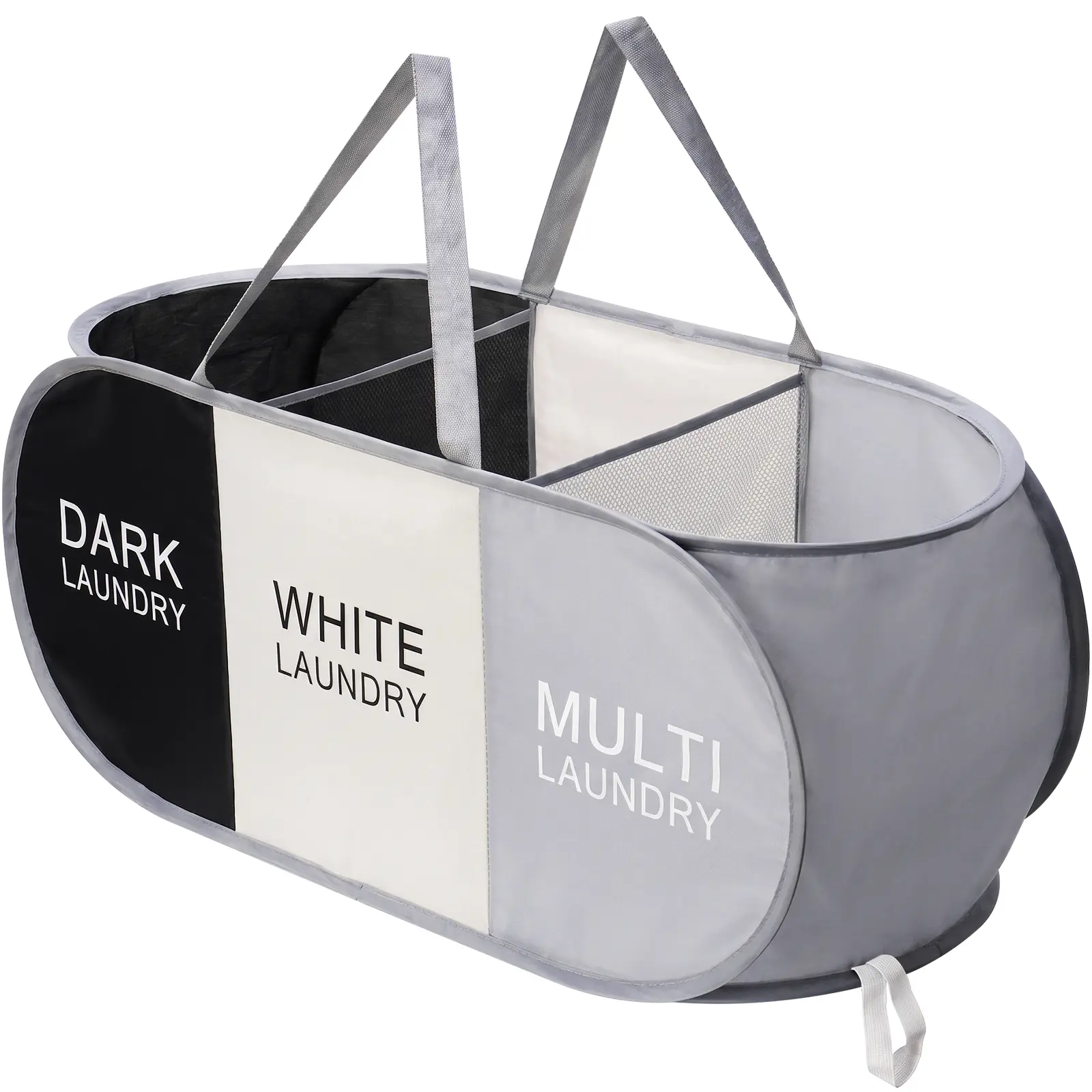NiHome 92L 3 Compartment Laundry Basket, Foldable Washing Basket | Large Oxford Cloth Laundry Hamper with Handles, Mesh Dividers and Reinforced Wire Frame for Clothes, Bedding and Toys