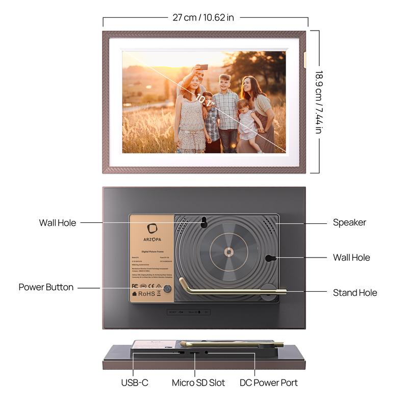 ARZOPA Digital Picture Frame 10.1" Gift idea IPS Touch Screen Digital Photo Frame with 32GB Storage Auto-Rotate Easy Setup to Share Photos or Videos