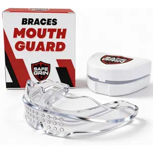 Mouth Guard for Sports - Premium Silicone Upper & Lower Teeth Protection - Football, Lacrosse, Hockey, Baseball - Fit for Youth and Teens (Transparent, MouthGuard for Braces)