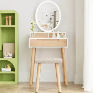 Small Makeup Vanity with Oval Mirror, modern makeup vanity desk with 3 color light mode, new makeup vanity table IF041