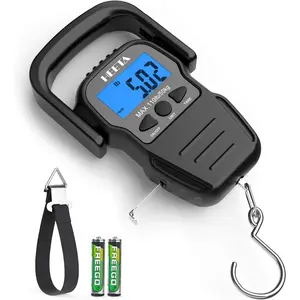 Fish Scale with Backlit LCD Display, Up to 110lb/50kg Digital Portable Hanging Fish Weight Scale with Hook & Measuring Tape for Home, Farm, Outdoor, Hunting, Fishing, 2 AAA Batteries Included
