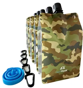 BellFlask -  (Pack of 5, Camouflage) 15 oz. Plastic Flask, Patented, Flexible, Metal-Free, Reusuable, BPA-Free with Carabiner Clip and Filling Funnel Drinkware Traditional