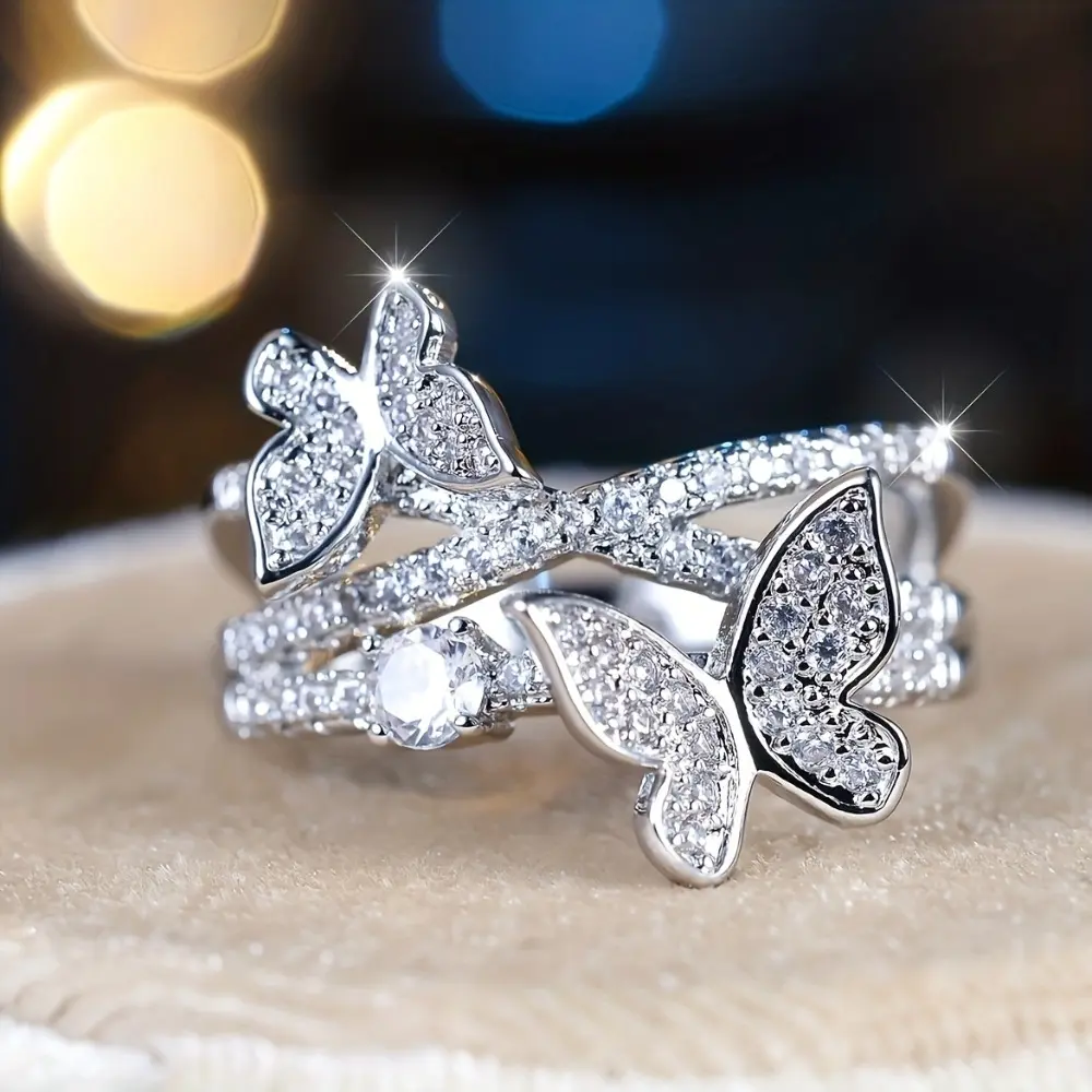 Shiny Zirconia Butterfly Promise Ring for Women – Stylish, Versatile & High-Quality Jewelry, Perfect for Daily Wear, Banquets & Parties, Available in Multiple Sizes, Ideal Gift