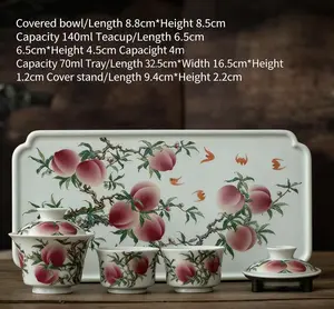 A344. Pastel Nine Peach hoof-shaped ceramic tea cup, high-temperature underglaze finish, master piece