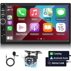 7 Inch Apple Carplay 2 Din Car Radio with Android Auto Bluetooth Handsfree Touchscreen Car Radio with Mirror Link FM/AUX/EQ/TF/AUX/SWC + Rear Camera+Microphone