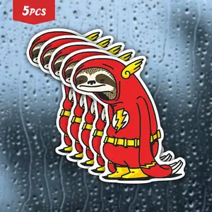 5Pcs Lazy Hero Sloth Waterproof Vinyl Sticker, Self-Adhesive Decal, Suitable For Water Bottles, Laptops, Cars, Tablets, Ideal For Meme Fans, Street Style Enthusiasts And Pop Culture Lovers, Universal Car Sticker