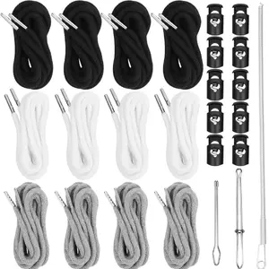 12PCS Cotton Drawstring Replacement Set with Locks & Threader - Includes Black White and Gray Colors for Versatile Use