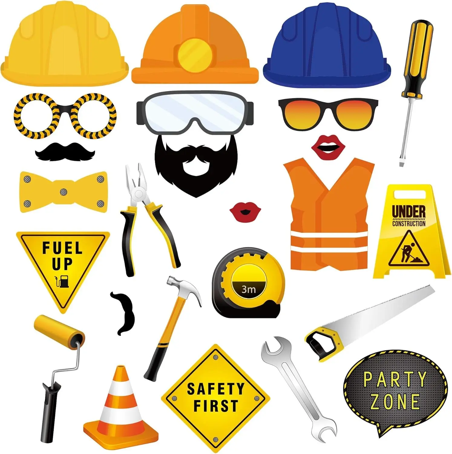 25Pcs Construction Photo Booth Props Excavator Party Decorations for Construction Theme Shower,Birthday Party Decorations