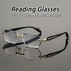 Men's and women's retro square frameless classic casual versatile business old-fashioned glasses, High Quality Eyewear - Polycarbonate Glasses simple PC material, 10 to 4.0 degree, lightweight, durable, daily use