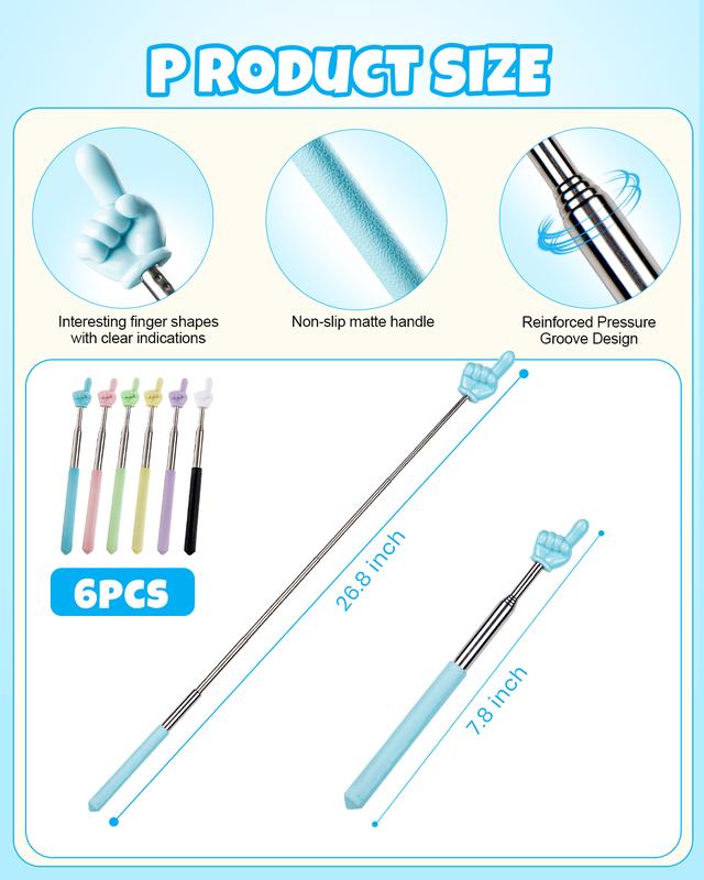 NOKOGMT - 6PCS Finger Pointer Stick for Classroom – Extendable Teacher Pointer Stick and Pointer Finger Tool – Colorful Hand Pointer Stick for Presentations – Telescopic Pointer Stick for Kids and Adults – Classroom Essentials