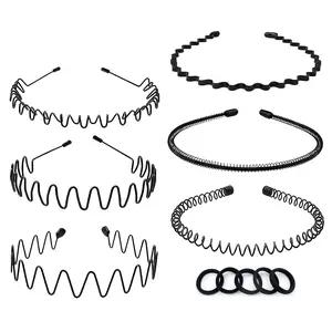 7PCS Women's Zig Zag Headbands Set – Stretchy Metal Wave Headbands with Comb Teeth, Non-Slip Sports Hair Bands for Workout, Running, Makeup & Everyday Styling