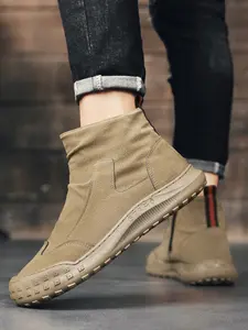 Men's High-Top Work Boots Fall Winter New Casual PU Leather Waterproof Boots Vintage Velvety Men's Shoes