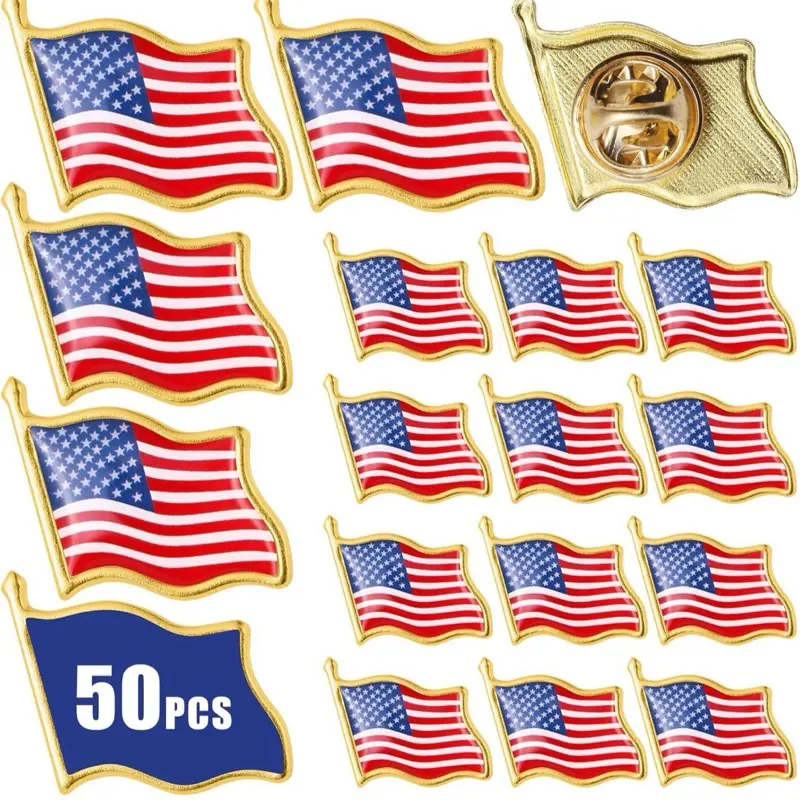 50 PCS American Flag Lapel Pins Bulk Metal USA Flag Pin with Butterfly Clutch Patriotic Accessories