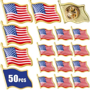 50 PCS American Flag Lapel Pins Bulk Metal USA Flag Pin with Butterfly Clutch Patriotic Accessories