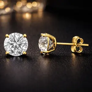 Earrings CZ 14K Gold Pair Womens/Mens 2-10mm