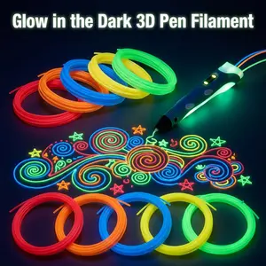 Multi-Color Glow-In-The-Dark 3D Pen Filament, 1.75mm, 5 Rolls, 25m Total, Ideal for School Crafts and DIY, Compatible with Most 3D Printers