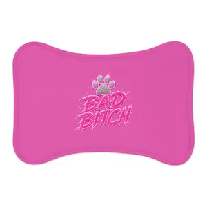 Bad Bitch paw print Pet Feeding Mat | Pink dog placemat