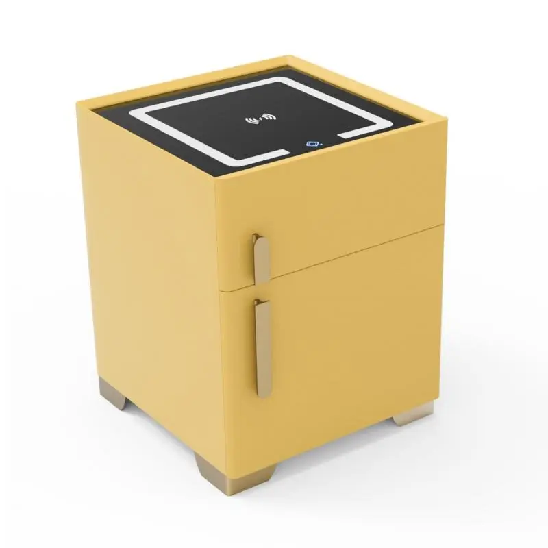 Pine Smart Nightstand for Bedroom - 40 * 40 * 50Cm, Fully Assembled, Wireless Charging, USB Port, LED Lights, Bluetooth Speaker, Lockable Cabinet, Microfiber Leather