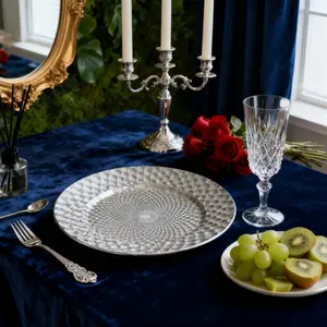 JIT 6pcs Silver Charger Plates Plates 13'' Table arrangement European-style Party Plate Wedding Birthday  Dinner