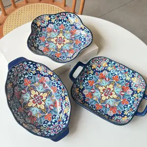 Floral Pattern Bowl Set, Including Salad Bowl & Soup Bowl & Dipping Bowl & Serving Bowls, Housewarming Gift, Kitchen Tableware Set