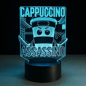Assassin Coffee Cup 3D Illusion Lamp | Remote & Touch Control | Coffee Lover Bedroom Decor & Gift