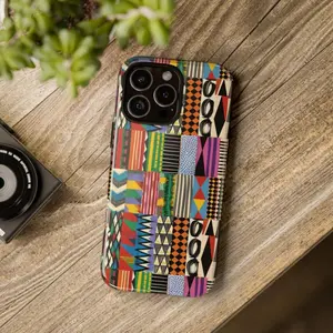 Modern Afrocentric Polycarbonate Smartphone Case - Protective, Shockproof Cellphone Handheld Protector Accessory for iPhone 11/12/13/14/15/16/17 Pro, ProMax, Plus - MudCloth Inspired Black-Owned Gift for Her