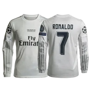 2015 16 Retro Home White No.7 Long Sleeved Short Sleeved Soccer Jersey Top Fan Version