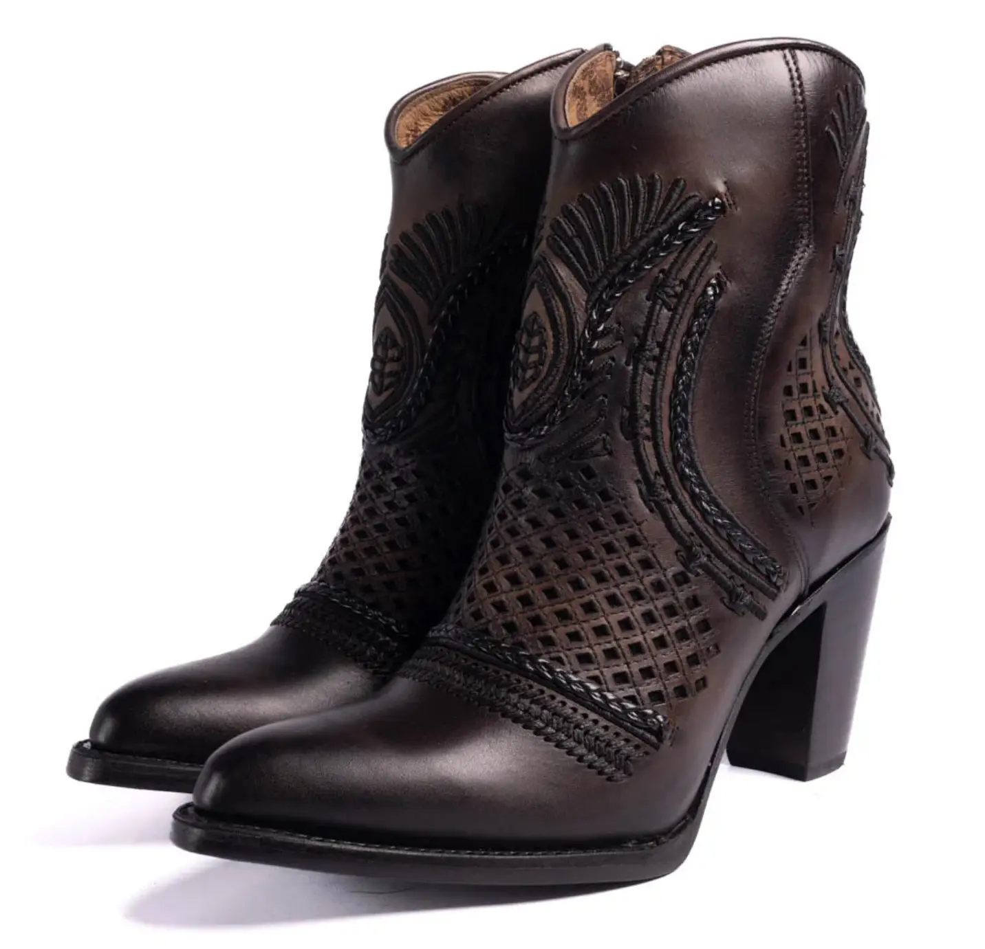 Cuadra Laser-Embroidered Woven Ankle Boots – Maple