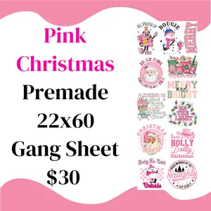 Pink Christmas Premade DTF Gang Sheet Heat Transfers, 22x60 in Specialty DIY Supply for Toys & Hobbies Projects