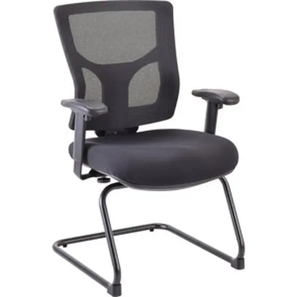 Lorell LLR62009 Midback Guest Conference Chair - 25.5 in. Fabric-Upholstered Foam Padded Seat, Adjustable Arms, Powder-Coated Sled Base, Supportive Sitting, No-Proven Durability Office Commercial Furniture Chair