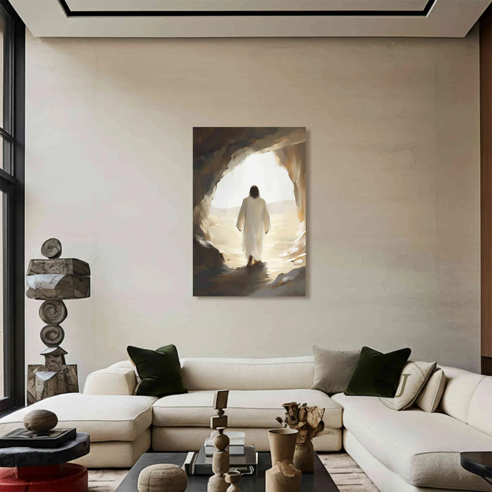 Jesus Resurrection Walking Out Of Tomb Vertical Canvas Art Multiple Gallery Wrapped Sizes Earthy Impasto Oil Painting Christian Wall Decor For Any Room Ready To Hang Perfect Easter Gift