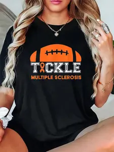 100% Cotton Unisex Tackle Multiple Sclerosis Awareness MS Orange Ribbon Warrior  Women men T-Shirt – Cute & Comfy, Casual Everyday Look, Perfect for Her