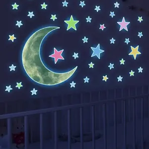 Luminous Ceiling Stars and Moon Set, Glowing Wall Stickers, Space Theme Design, Fluorescent Sticky Ceiling Stars, Kids Gift, Boys and Girls, Bedroom Decor, Glow in Dark, Decoration Sticker
