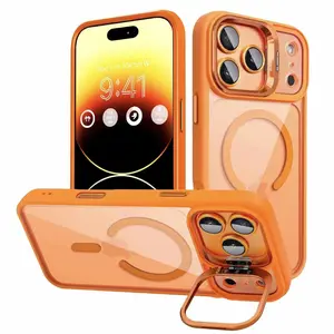 Phone Case Transparent Magnetic Hard TPU with Metal Lens Stand, Anti-Yellowing & Drop Resistant. Compatible with iPhone 17/16/15/14/13/12 Series. Slim Smooth Premium Touch for Men & Women